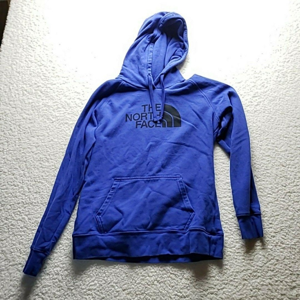 The North Face Hoodie Womens Medium Blue Fleece Pullover Kangaroo Pocket Logo‎